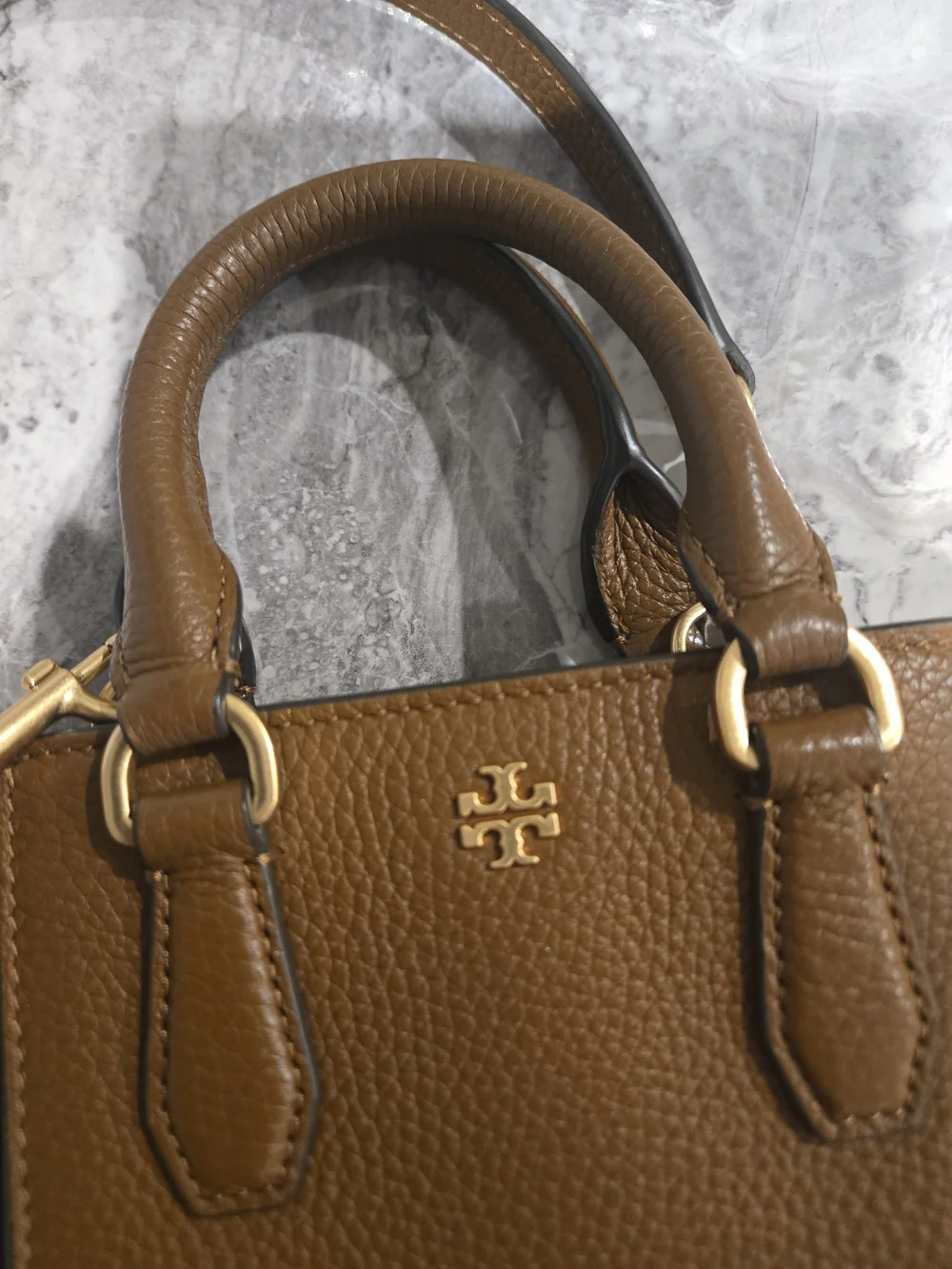 Tory Burch Tan Pebbled Leather Mini Satchel with Gold Logo - Picture 3 of 3
